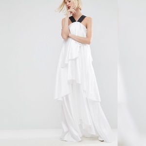 White layered frill maxi dress with strap detail